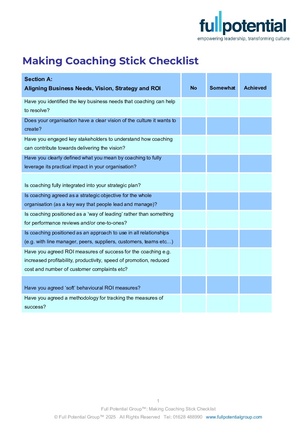 Making Coaching Stick Checklist